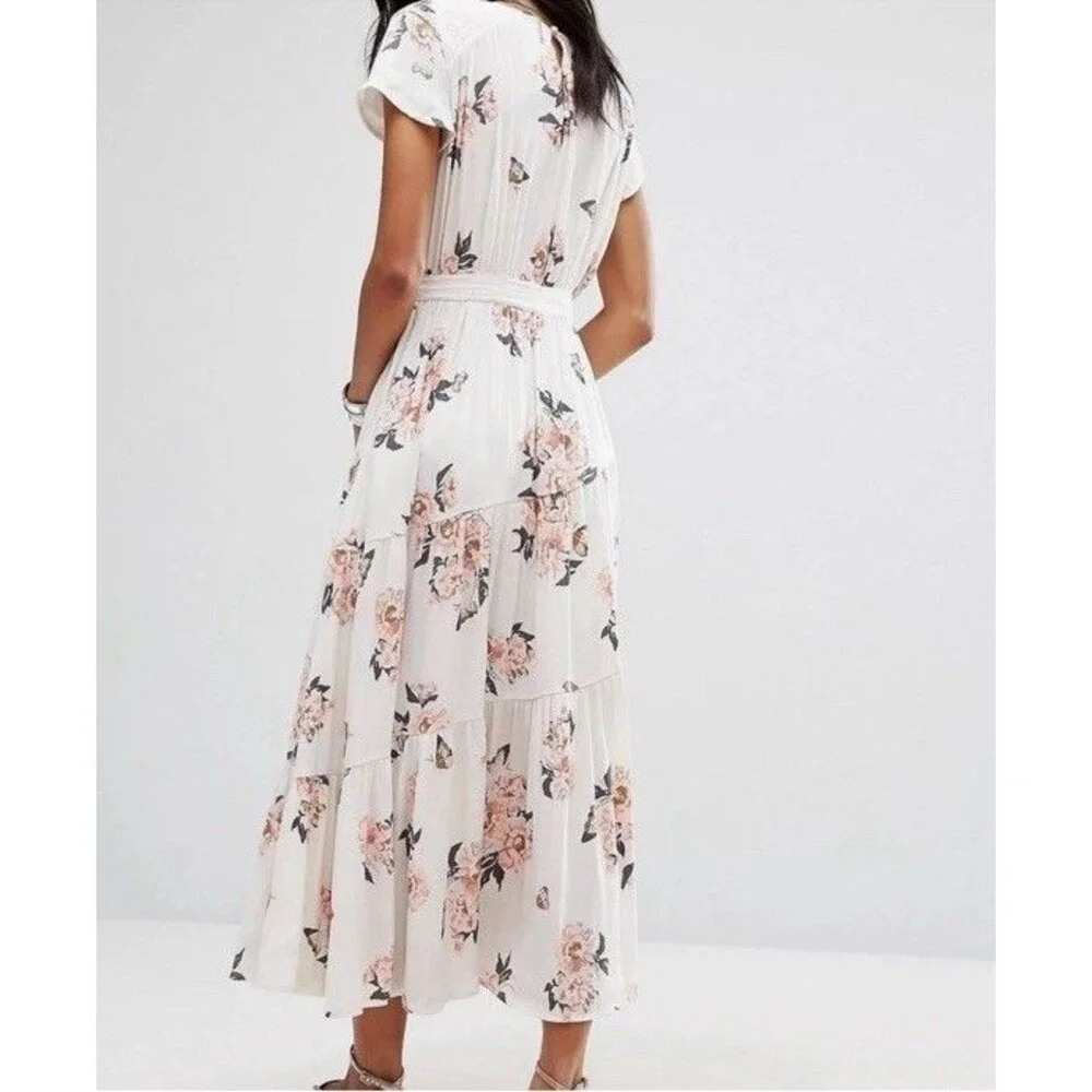 Free People All I Got Floral Printed Maxi Dress Ivory Pink Boho CottageCore Sz 6
